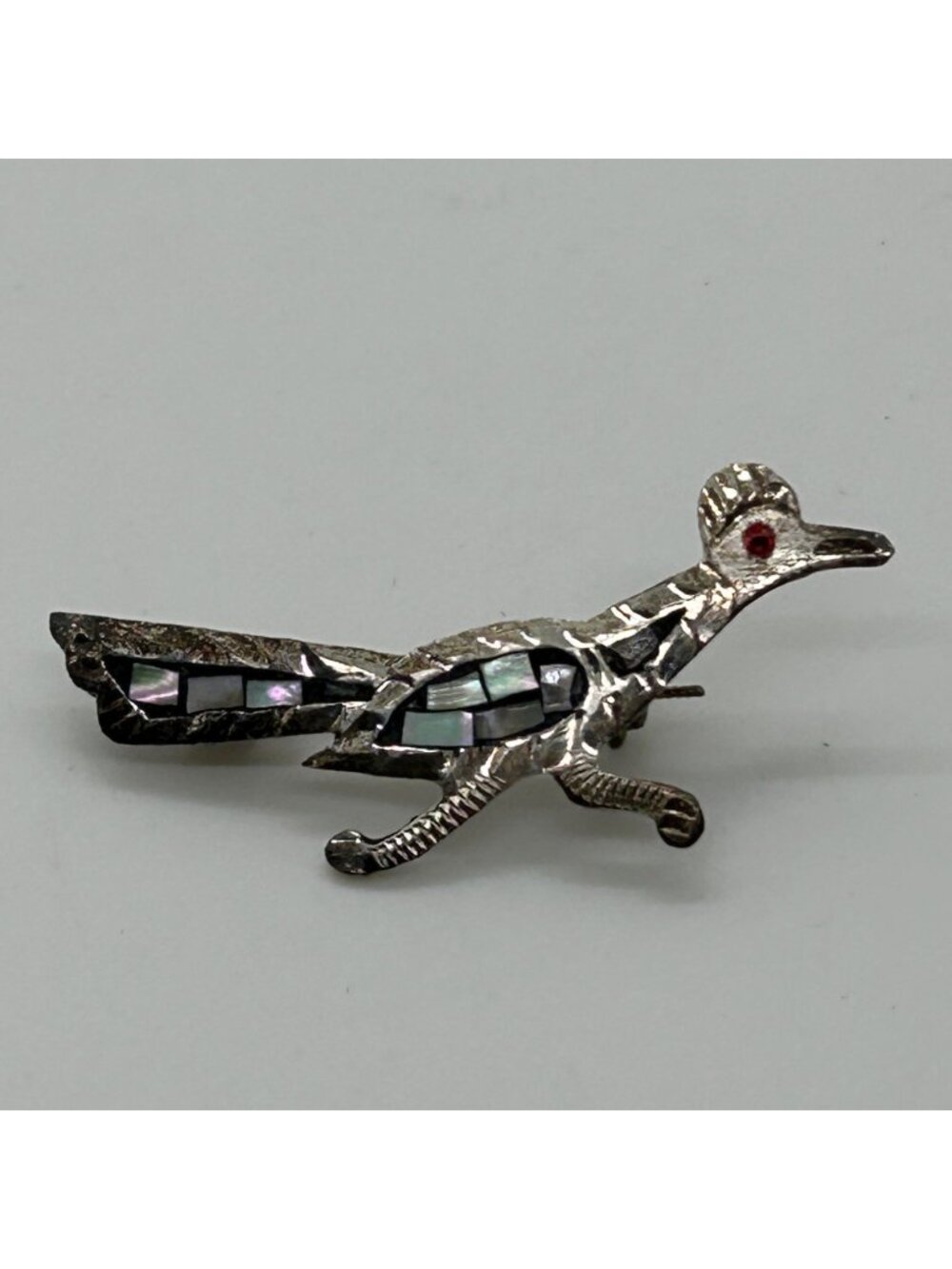 Vintage Heco En Mexico Sterling Silver 925 Abalone Shell Roadrunner Bird Brooch - Picture 1 of 12